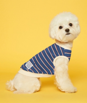 플로트 스탠다드 민소매티셔츠 딥블루아이보리 강아지옷