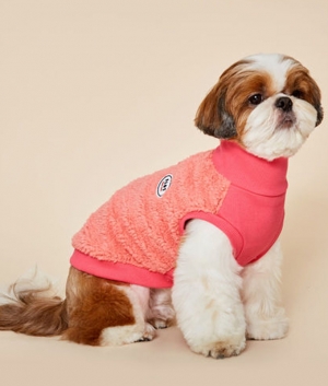플로트 플러피후리스 하프넥민소매 강아지옷 핑크